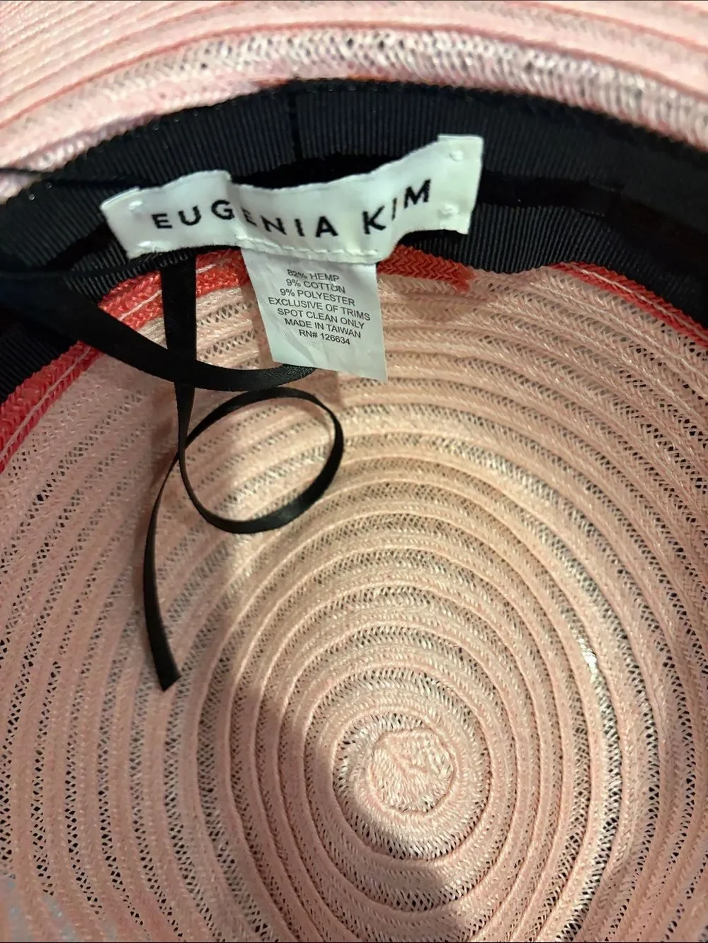 Eugenia Kim Pink Wide-Brim Straw Hat with Coral Band
